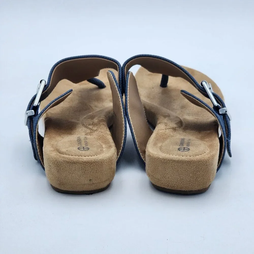 Giani Bernini Rivver Memory Foam Buckle Thong Comfort Sandals Blue Croc Size 7.5
